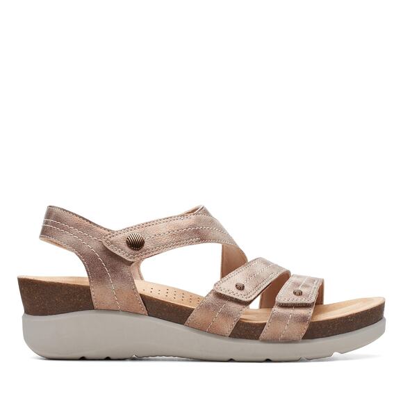 NWT  Clarks Women's Calenne Clara Wedge Sandal, Bronze Metallic Textile, 12 - Picture 2 of 2